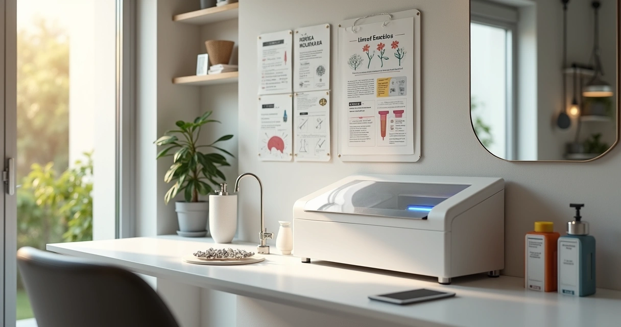 Estação de trabalho de salão com foco em biossegurança moderna